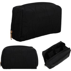 Makeup Bag Travel Cosmetic Bag for Women, Wide Open Makeup Organizer, Spacious Toiletries Accessories Brushes Pouch (Black)