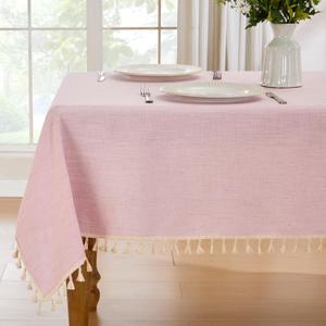 JIALE Valentines Textured Tablecloth, Heavy Duty Linen Style Farmhouse Table Cloth Rectangle Tables, Wrinkle-Free Washable Waterproof Table Cover for Kitchen, Dining, Parties, 55"x75", Pink