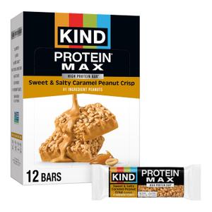 KIND Protein MAX Sweet & Salty Caramel Peanut Crisp Snack Bars, Keto Friendly, 20g Protein, 12 Count