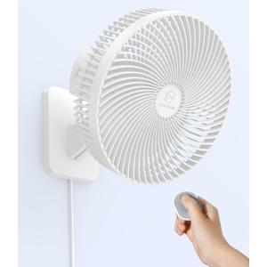 LEMOISTAR 10 Inch Wall Mounted Fan with Remote Control, 90 Oscillating, 4 Speeds, 4 Timer, Adjustable Tilt, 70 Inch Cord, Quiet, for Bedroom Garage RV Office Home Patio-White
