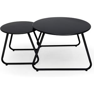 Patio Outdoor Coffee Table Set of 2, Weather Resistant Steel Round End Tables, Outdoor Nesting Table for Patio, Balcony, Bistro and Indoor, Black