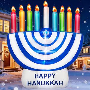 TURNMEON 6 Foot Inflatable Hanukkah Menorah Decorations with LED Lights 6 Stakes 2 Tethers 2 Weight Bags Chanukkah Hanukkah Menorah Blow Up Decorations Outdoor Indoor Yard Garden Lawn Home Party