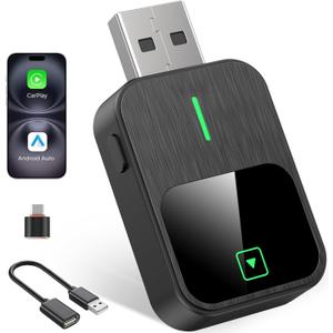Wireless CarPlay & Android Auto Adapter 2-in-1, Convert Wired to Wireless, Plug & Play CarPlay Dongle, Auto-Connect, No Delay, USB A/Type-C Mini Size Car Play Adapter for Apple iPhone/Android