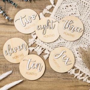 Milestone Wooden Circles for Monthly Baby: Newborn Age Milestone Signs Cards for Hospital - Month Markers Discs for New Boys and Girls (White)