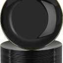 Nervure 100PCS Black and Gold Plastic Plates - 10.25 inch Black Disposable Plates - Gold Rim Dinner Plate - Black Dinner Plate Ideal for Wedding & Party