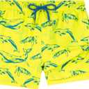 UMELOK Boys Swim Trunks with Compression Liner Toddler Swimsuit (2T, Neon Shark)