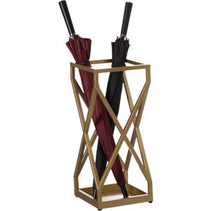Vintiquewise Decorative Gold Square X Design Umbrella Holder Stand for Indoor and Outdoor