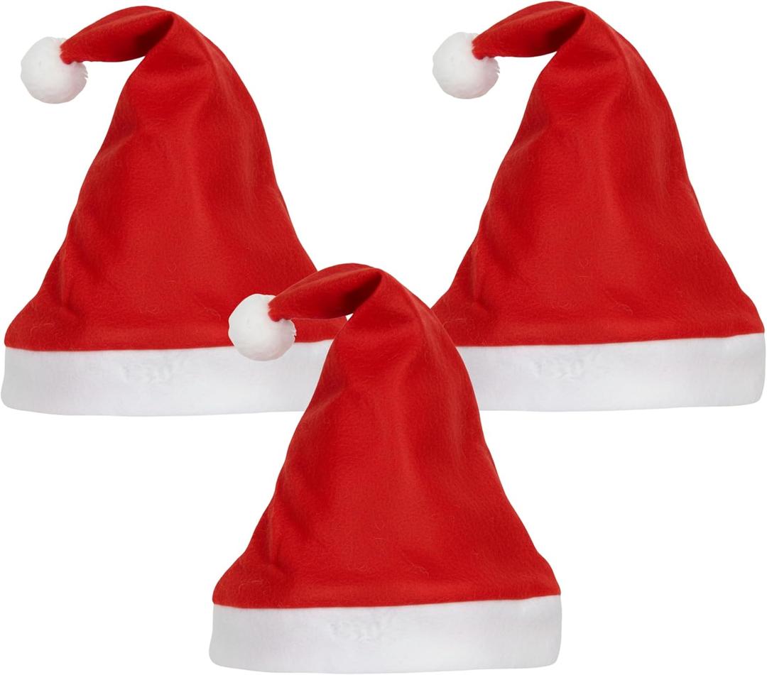 Santa Hat for Christmas Party & Holiday Wear | Soft Red Xmas Hat with White Trim & Pom-Pom | Festive Costume Hat for Adults (Pack of 3)