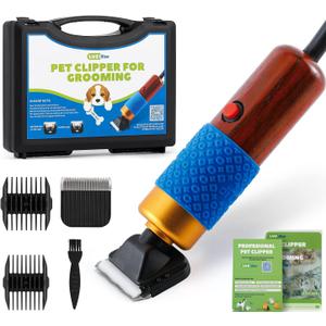 Pet Grooming Clippers 200W, Plug-in with 3m Power Cord & Stepless Speed Control, Low Noise < 50db, Heavy-Duty Dog Hair Trimmer Kit with Extra Detachable Blade & 2 Limit Combs of 4 Sizes
