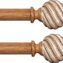 Wood Curtain Rods for Windows 66-120" 2 Pack:Boho Farmhouse Wooden Curtain Rod for Living Room Bedroom,Rustic Adjustable Heavy Duty Drapery Rods Set Brown Decorative Bamboo Imitation Wood Grain