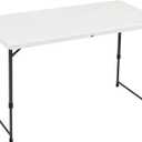 Amazon Basics Portable 4 Foot Rectangular Folding Dining Table, 4 Adjustable Height Settings, Carrying Handle, Indoor & Outdoor, Sturdy for Events, White, 47.8 x 23.9 x 33.9 in