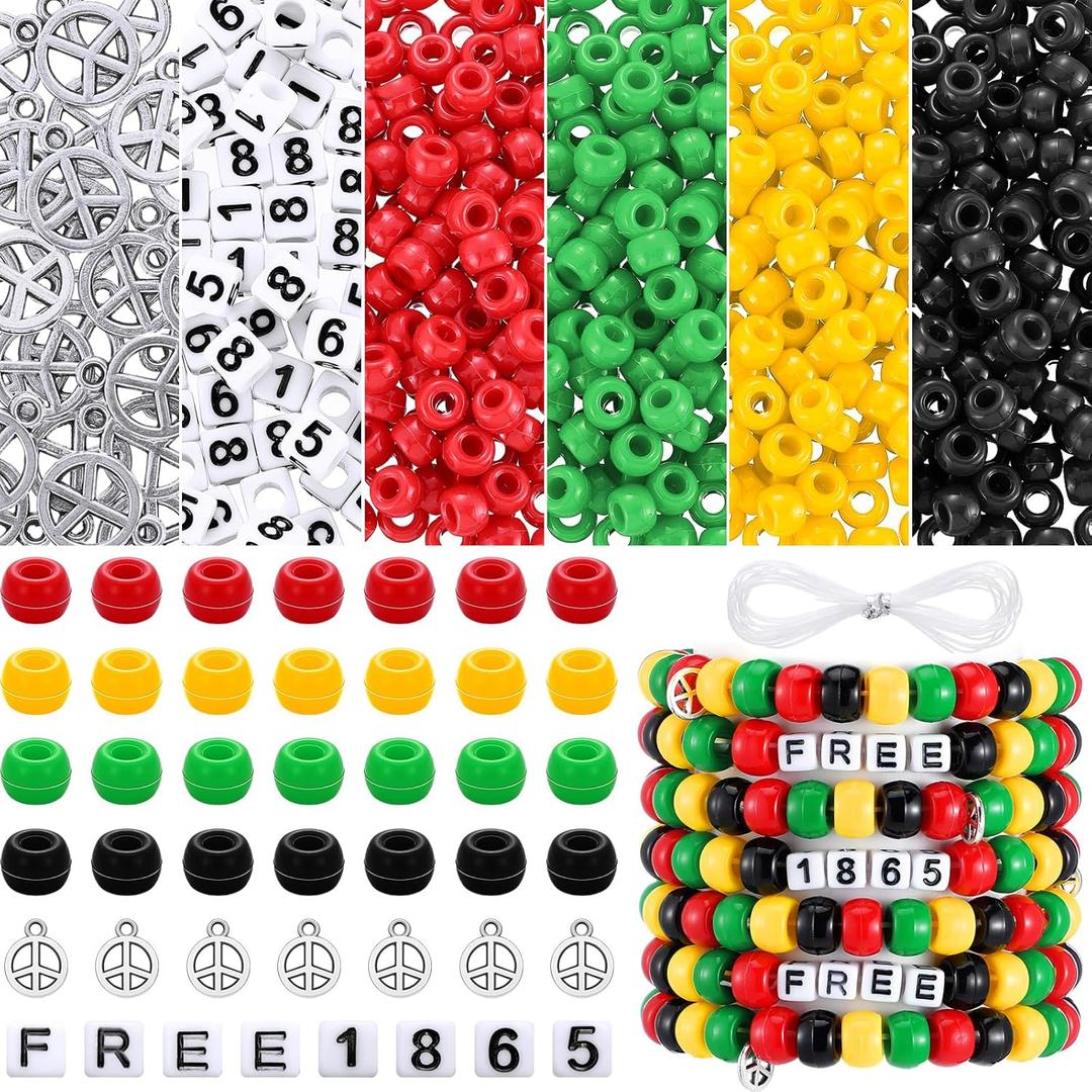 Misdary 30 Sets Juneteenth Wristband Making Kit Pony Beads Crafts with Peace Sign 1865 Free Letter Beads Juneteenth Day Black History Month Jewelry DIY Arts and Crafts Black Freedom Day Gifts
