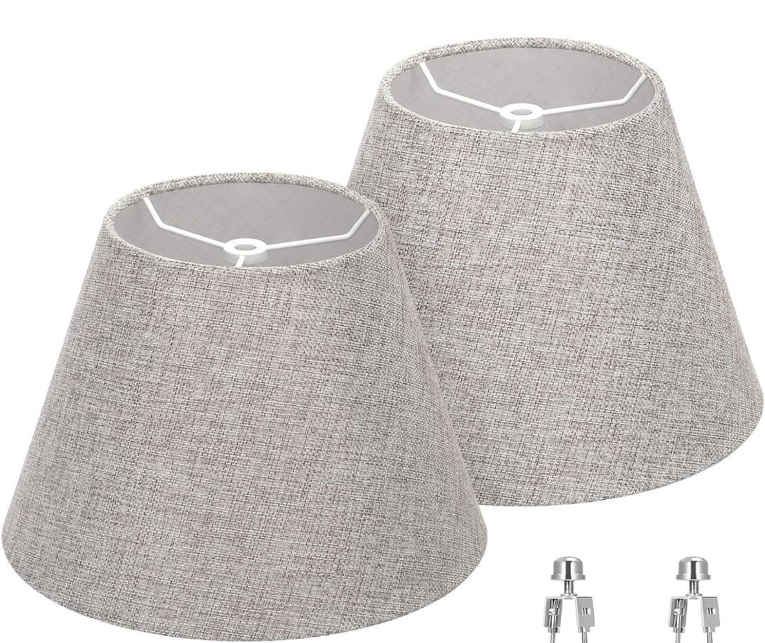 Lamp Shades for Table Lamps, Gray Lampshades Set of 2, 5.5" Top x 10" Bottom x 6.6" High, Natural Linen Lamp Shades for Floor Lamps Bedside Lamps, Spider, Bulb Clip Adapters Included