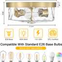 Flush Mount Ceiling Light with Water Ripple Glass Shade, Modern 2-Light Ceiling-Mount Light Fixtures for Bedroom Living Room Gold Metal Farmhous Ceiling Lamp for Lighting and Decoration,Brushed Gold