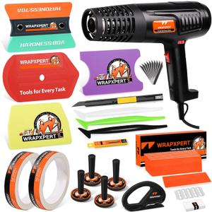 WRAPXPERT Car Wrap Tools Vinyl Wrap Tools Kit with Heat Gun, Vinyl Wrap Squeegees, Felt Buffers, Tucking Squeegees, Wrap Knife and Blades, Magnet Holders, Film Cutter, Masking Tape