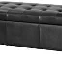 Christopher Knight Home Guernsey Leather Wood-Frame Storage Ottoman, Black