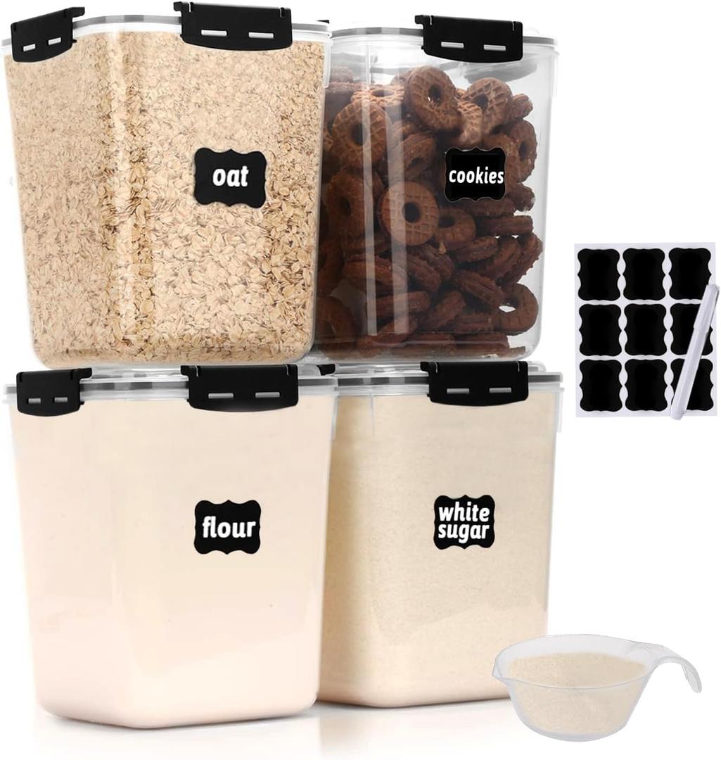 CASA LINGO Airtight Food Storage Containers with Lids, 5.3L Large Pantry Organization and Storage for Flour Sugar Dry Food Cereal, Set of 4 Plastic Food Storage Containers
