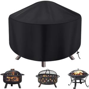 Round Fire Pit Cover for 22-34 Inch Firepit, Heavy Duty Outdoor Patio Fireplace Covers - Waterproof Dustproof Anti UV and Tear Resistant