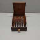 Steak Knives Set of 6 with Drawer Organizer, 4.8 Inch High Carbon Japanese Style Non Serrated Meat Knife with Wood Handle, Damascus Pattern Full Tang Design, Razor-Sharp Dinner Knives (Brown)