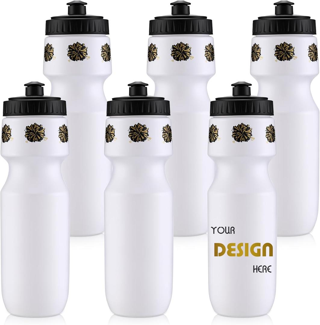 Talltalk 6 Pack Cheerleader Gift Bulk Cheer Water Bottles Cheerleading Plastic Squeeze Sports Tumbler Cups with Pull Top Cap Reusable for Cheer Sports Party Favors Team Gifts Bags Fillers(Black Gold)