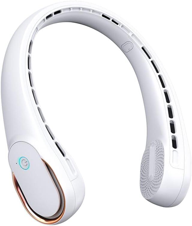 FrSara Neck Fan, Portable Personal Fan Strong Wind, 5200mAh, Air Volume,360 Cooling, No Hair Twisting, Air Volume On 2 Sides, Non-Slip, Quick Charge, Long Use Time, Gift for Father, Dad, Women (White)