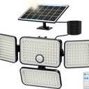 1PC 3000LM Solar Flood Lights Outdoor with Upgrade Solar Panel, 4 Head Motion Sensor Lights Flood Light with Extension Cord