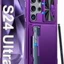 Vizvera for Samsung Galaxy S24 Ultra Case Wallet, RFID Cards Holder & Camera Cover & Kickstand for Women Men, Full Body Rugged Shockproof Silicone Case for S24 Ultra 6.8" 2024 Only-Purple