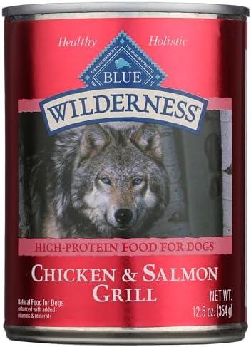 Blue Buffalo, Wilderness Canned Salmon and Chicken Grill for Adult Dogs 12 Pack, BB: 13 Jun 2028