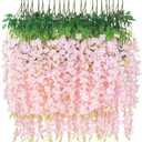 Waipfaru 36 Pack Wisteria Hanging Flowers, 3.6 Feet Light Pink Wisteria Artificial Flowers, Fake Wisteria Garland, Hanging Flowers for Decoration, Vines for Wedding Bedroom Home Party Wall Decor