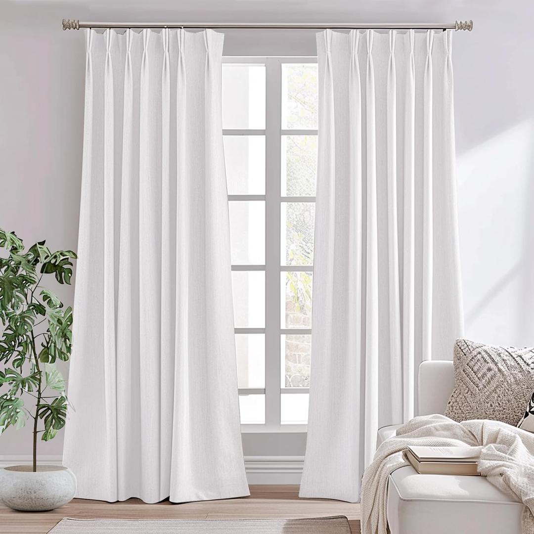 jinchan Pinch Pleated White Curtain - 84 Inch Length, Light Filtering, Bedroom & Living Room Curtain, 1 Panel Texture Window Drape