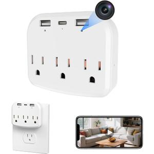 1080P WiFi Wall Camera with Fixed Phone Holder, Dual-Band 5G/2.4G Outlet Camera, 2-in-1 Plug-in Indoor Wall Monitor, Motion Detection, 32GB SD Card Included, Home & Office Use