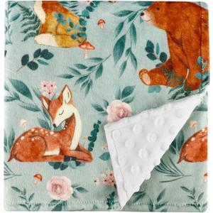 TANOFAR Minky Baby Blankets, Soft Toddler Blanket for Boys Girls, Dotted Backing, Double Layer Crib Receiving Blanket, for Nursery/Stroller/Toddler Bed/Carseat, 30 x 40 Inch, Woodland Animals