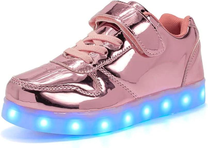 Kids LED Lights Up Shoes USB Charging Luminous Trainers 7 Colors Flashing Lace Up Sneakers Sport Running Shoes/Unisex Boys Girls Children Birthday Gifts White Black Pink, 36