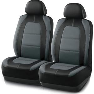 Road Comforts Car Seat Cover, Front Leather Car Seat Covers, Automotive Low Back Sport Car Seat Covers, Airbag Compatible, Universal Fit for Most Cars, SUVs, Trucks and Vans (Solid Gray)