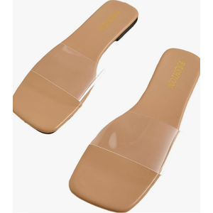 GORGLITTER Women's Clear Sandals Jelly Transparent Flat Slides Dressy Square Open Toe Slip On Flip Flops Shoes Size 43