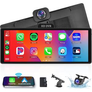 Portable Car Stereo with 4K Dash Cam Wireless CarPlay Android Auto Screen,10.26'' 1080P Car Play Screen with ADAS Rear Cam Bluetooth GPS Track Voice Control FM Transmitter 64G TF Card