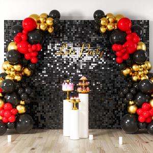 COKAOBE Black Shimmer Wall Backdrop, 48PCS Square Sequin Shimmer Backdrop Panel, Photo Backdrops for Birthday, Anniversary, Wedding, Graduation & Bachelorette Party Decoration