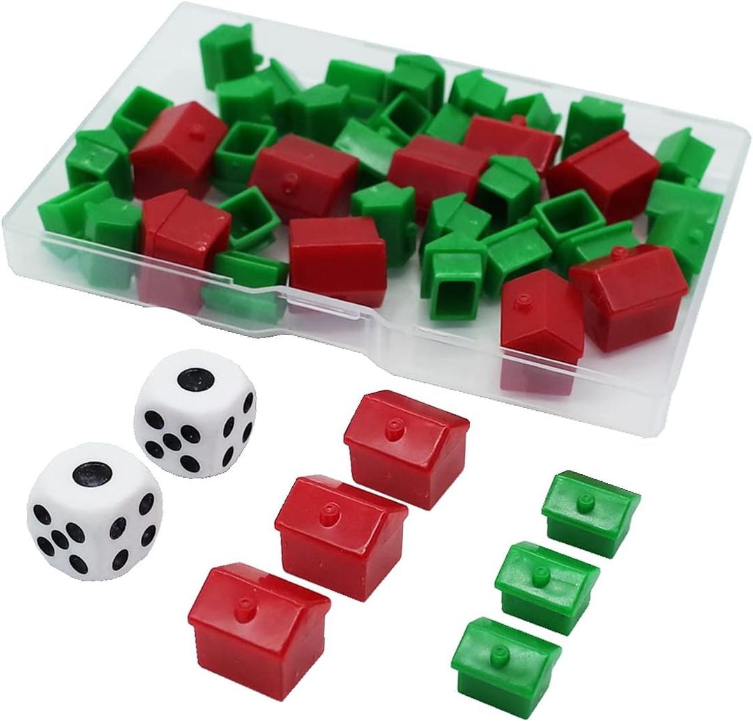 46 Pieces Game Replacement Pieces Games Hotels Houses and Dice, Game Set of Plastic (16mm)