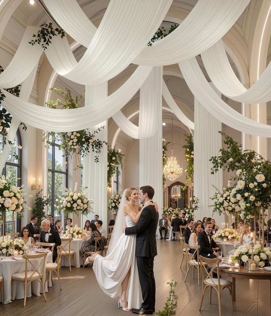 20ft x 40ft Ivory Ceiling Drapes 4-Pack for Wedding Parties Hang-Kit