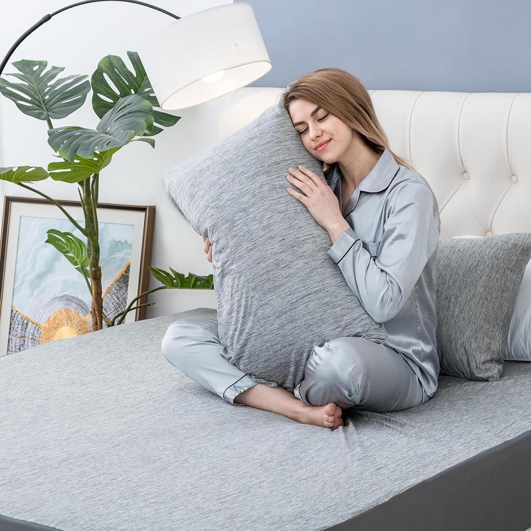 OMERAI Queen Sheet Set, 3 Piece Bed Sheets for Hot Sleeper, Breathable & Cooling, Includes 1 Fitted Sheet and 2 Pillowcases, Grey (Gray)