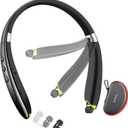 Bluetooth Headset, 2026 Upgraded Neckband Bluetooth Headphones with Retractable Earbuds, Noise Cancelling Stereo Earphones with Mic, Foldable Wireless Headphones for Sports Office with Carry Case