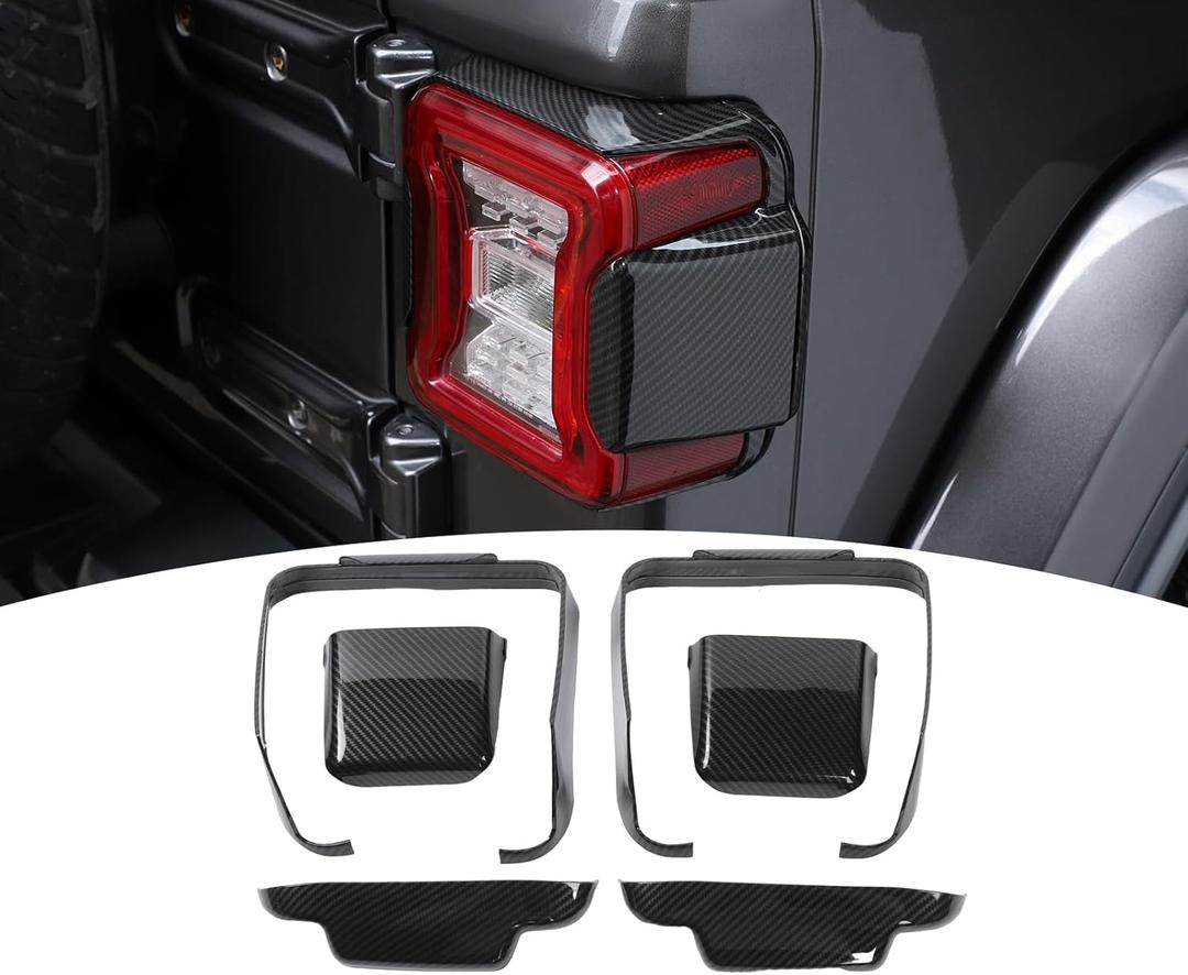 for Jeep JL Tail Light Cover Trim Panel for Jeep Wrangler JL JLU 2018-Present Black Carbon Fiber Exterior Accessories 6pcs (Gray)