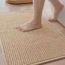 Color&Geometry Chenille Pile Large Bathroom Rugs Upgraded Denser, 44"x 17.5" Non Slip Absorbent Beige Bath Mats for Bathroom Thin Fit Under Door, Washable Quick Dry  