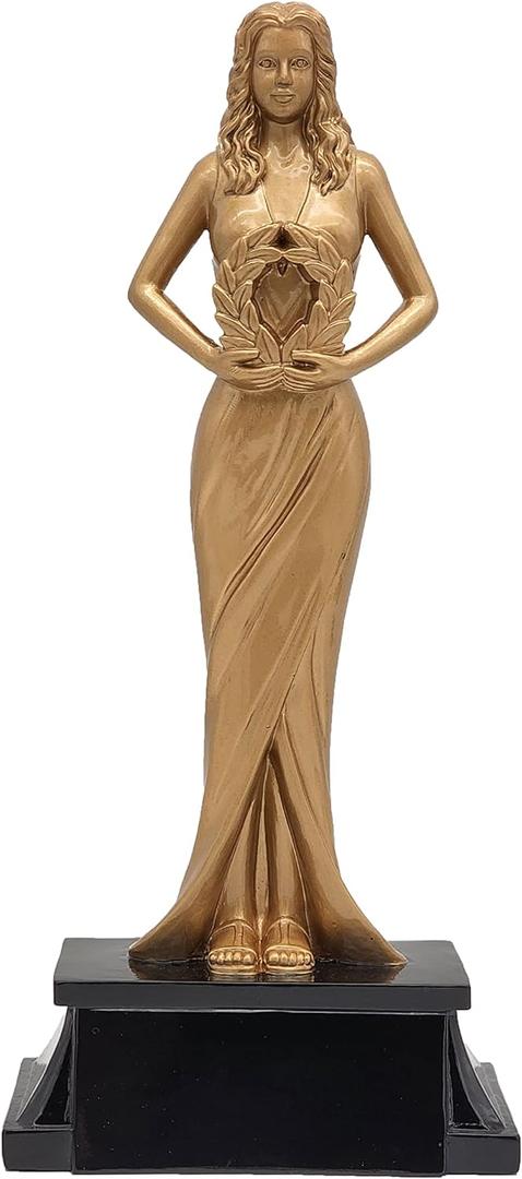 Decade Awards Female Achievement Trophy - Custom Engraved Golden Goddess Award - Custom Engraved Plate on Request (8 Inch Tall)