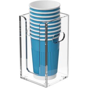 WINFFOR Disposable Cup Organizer Dispenser - Clear Acrylic Cup and Lid Holder with Handles Plastic Cup Dispenser Countertop Paper Coffee Cup Holder for Coffee Bar House Party Essentials (1 Compartment)