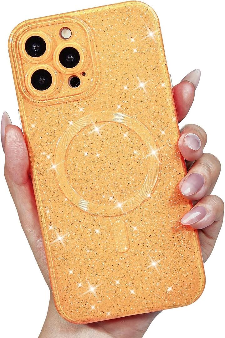 LoeoeL for iPhone 15 Pro Max Case Glitter Compatible with Magsafe, Girly Cute Sparkly Magnetic Mag Safe Pretty Phone Case for Women, Bedazzled Bling Sparkle Slim Bright Silicone Rubber Jelly, Yellow