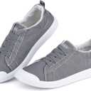 JENN ARDOR Slip-on Canvas Fashion Sneakers for Womens Comfortable Casual Walking Flats Elastic Stylish Cute Lightweight Shoes (10)