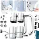 Universal Sink Faucet 1440 Rotatable Faucet Aerator Extension, U Shaped Faucet Extender for Toddlers, Flexiflow 1080 Rotating Faucet Extender for Bathroom Sink/Kitchen, 2 Modes Adjustable (2*Silver)