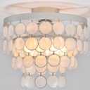 Modern Capiz Shell Chandelier Boho Coastal Silver Flush Mount Ceiling Light Fixture for Kids Bedroom,Dressing Room,Entryway,Kitchen Dining Room