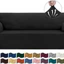 Asnomy Couch Covers for 3 Cushion Couch Sofa Pet Friendly, 3 Seater Sofa Cover Washable Slipcovers Protector Furniture Covers for Dogs Spandex Jacquard Fabric Small Checks (Large, Black）